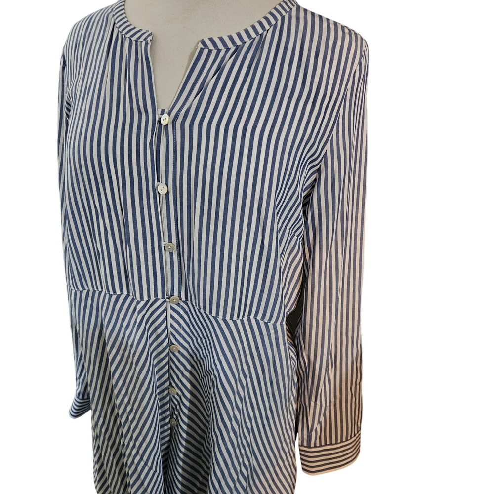 J Jill Tunic Blouse Blue White Striped Women's Size S